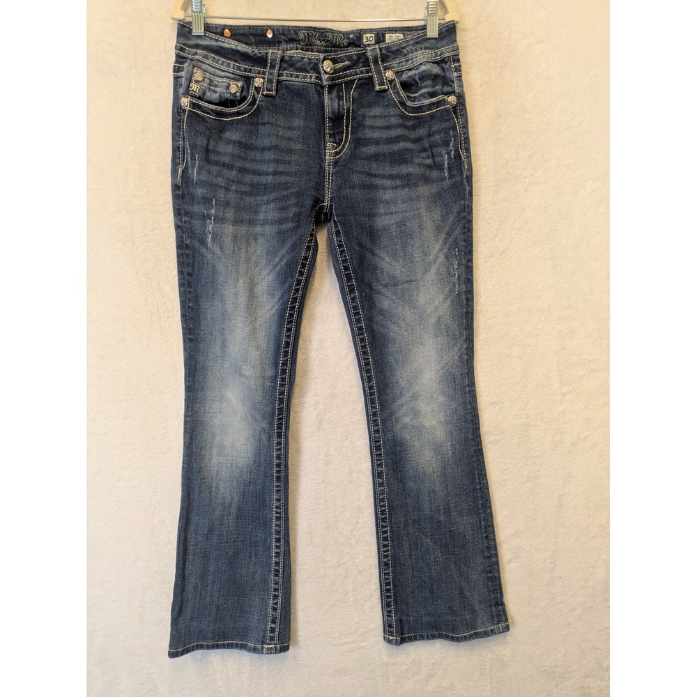 Miss Me Jeans‎ Women's Size 30 Mid Rise Boot Cut Distressed Embellished Jeans